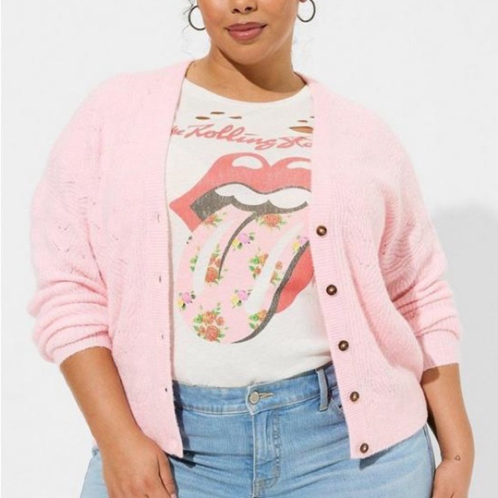 Torrid Vegan Cashmere Cardigan Sweater Size 1X soft pale pink fall winter cozy